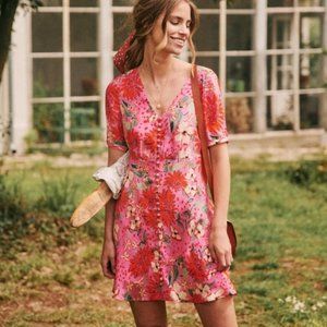 Sezane Pink Floral Silk SOLA DRESS